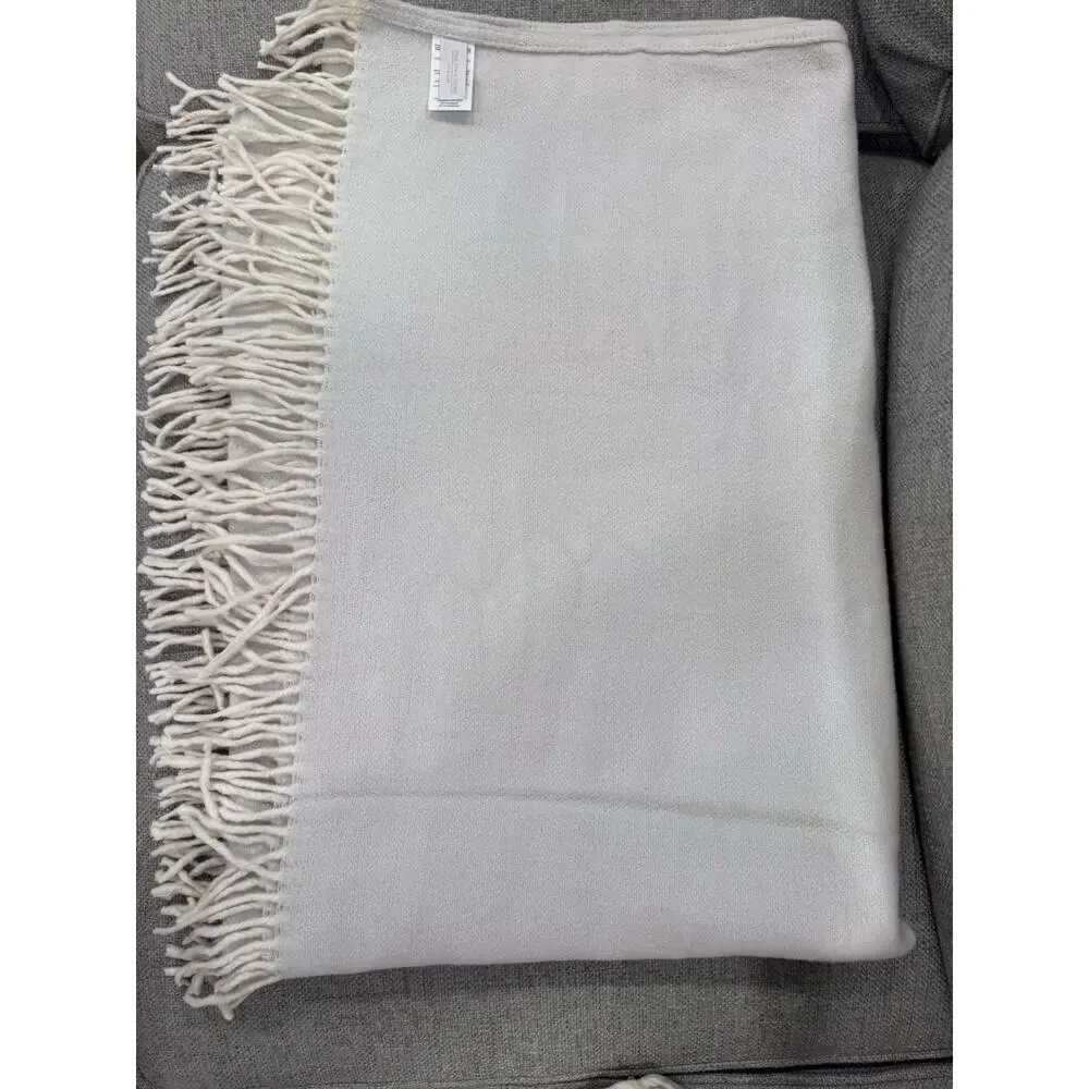 Pom Pom At Home Billie Cotton Throw Ivory Blue 50 “x 70” Fringe NEW